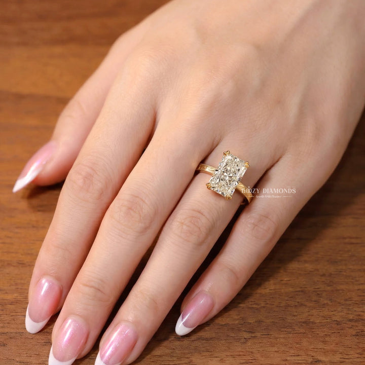 2.0CT Radiant E/VVS2 Lab Grown Diamond Engagement Ring, Engraved Vintage Gold Band