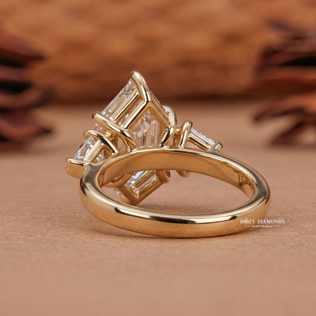 3.0CT Elongated Hexagon E/VVS1 Lab Grown Diamond Three Stone Engagement Ring - lab grown diamond engagement ring view 5