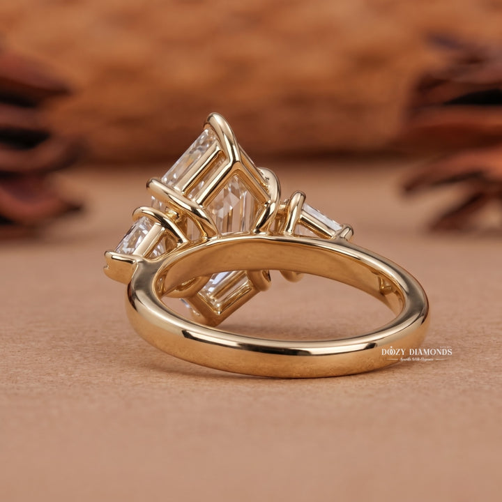 3.0CT Elongated Hexagon E/VVS1 Lab Grown Diamond Three Stone Engagement Ring - lab grown diamond engagement ring view 5