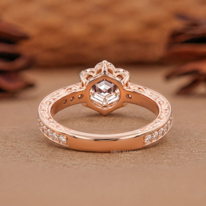 2.0CT Hexagonal E/VVS1 Lab Grown Diamond Floral Halo Engagement Ring