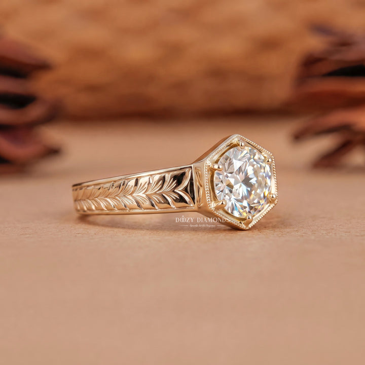 1.50CT Round E/VVS2 Hexagon Halo Lab Grown Diamond Engagement Ring
