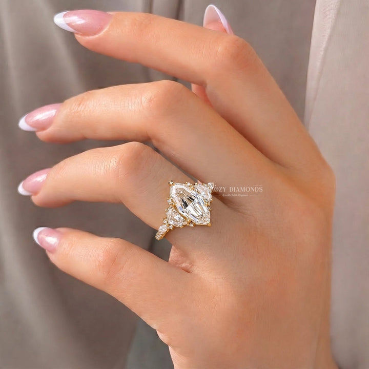 2.50CT Step Cut Marquise Lab Grown Diamond Cluster Unique Engagement Rings