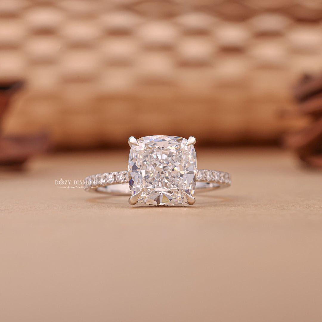 Shop cushion hidden halo lab grown diamond engagement ring