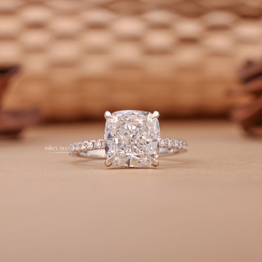 Shop cushion hidden halo lab grown diamond engagement ring