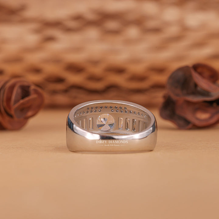 Round dome engagement ring viewed from the side