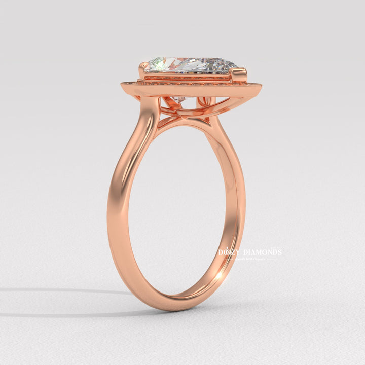 Premium pear cut halo engagement ring crafted in solid gold