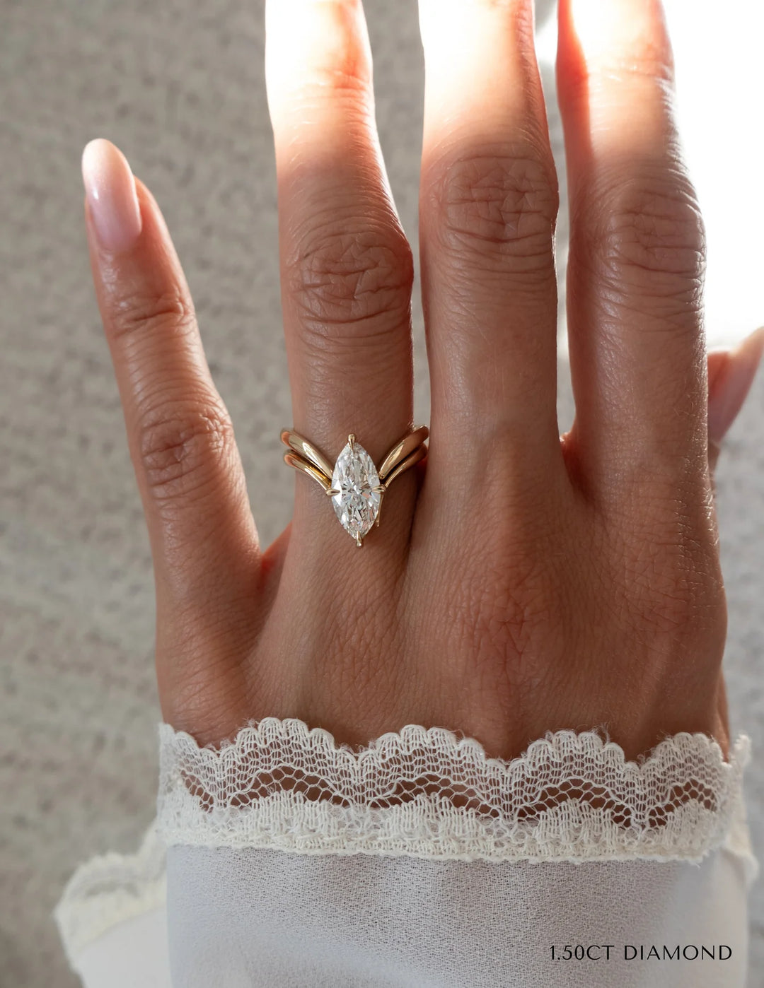 2.0CT Marquise Cut EF-VS2 Lab Grown Eve Diamond Ring with Gold Plain Band