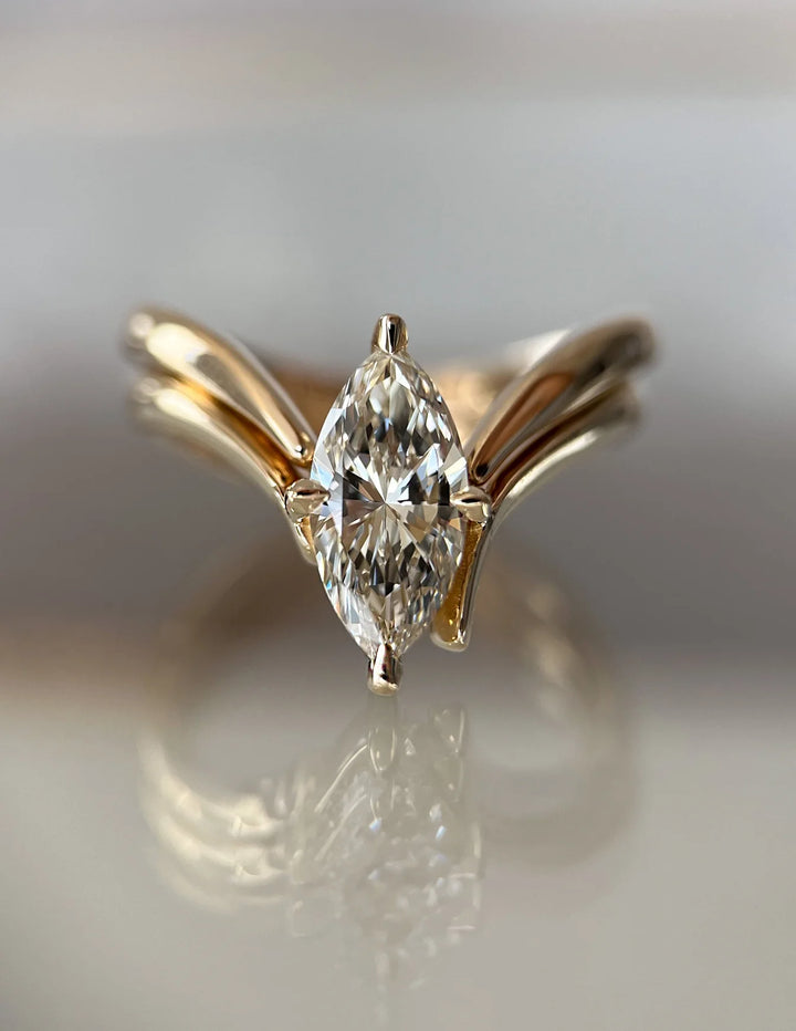 2.0CT Marquise Cut EF-VS2 Lab Grown Eve Diamond Ring with Gold Plain Band