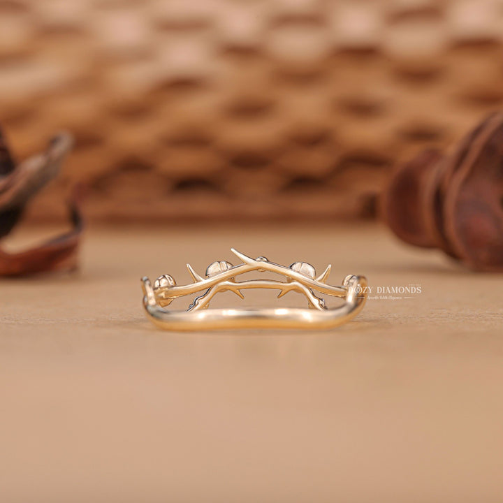 Round diamond band stacked with engagement ring