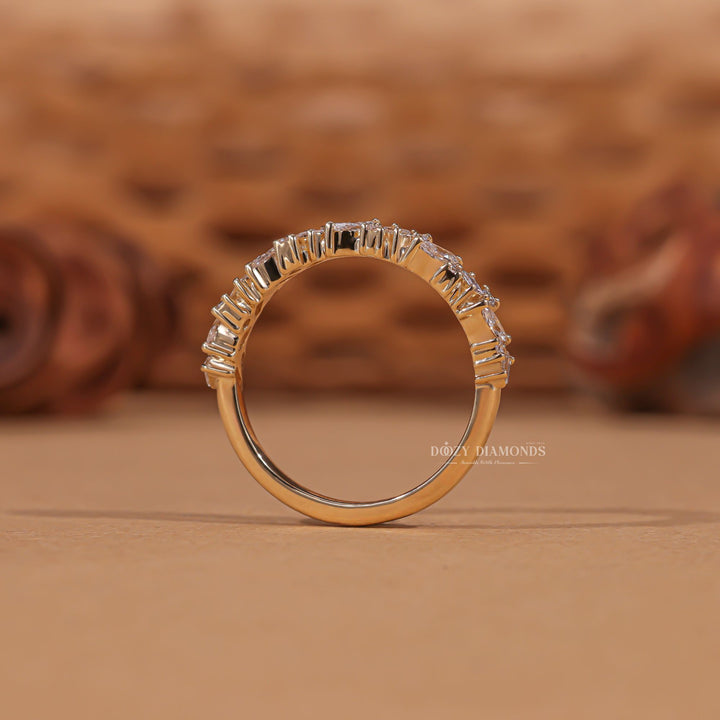 Cluster diamond band stacked with engagement ring
