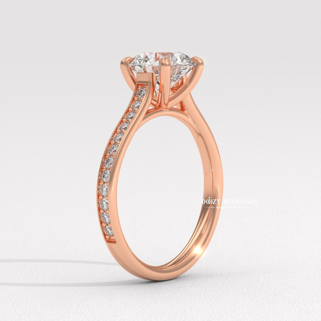 Round pave engagement ring finished in polished solid gold