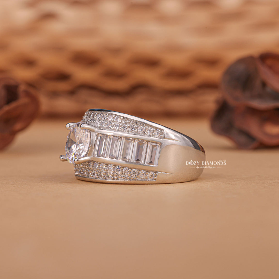 Side angle of round dome diamond engagement ring