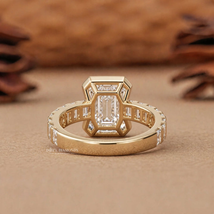 IGI Certified 2.50CT Emerald Cut Bezel Cut Lab Grown Diamond Engagement Ring