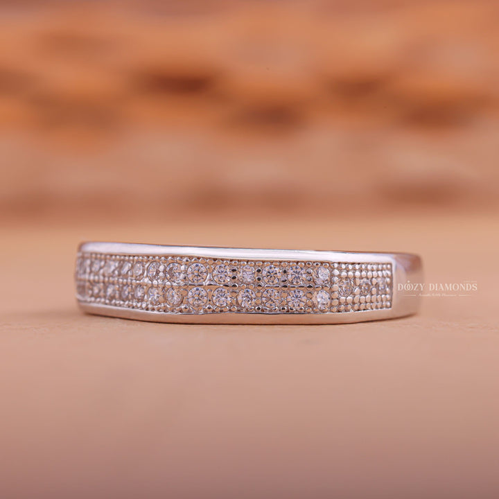 Eternity Milgrain diamond band stacked with engagement ring