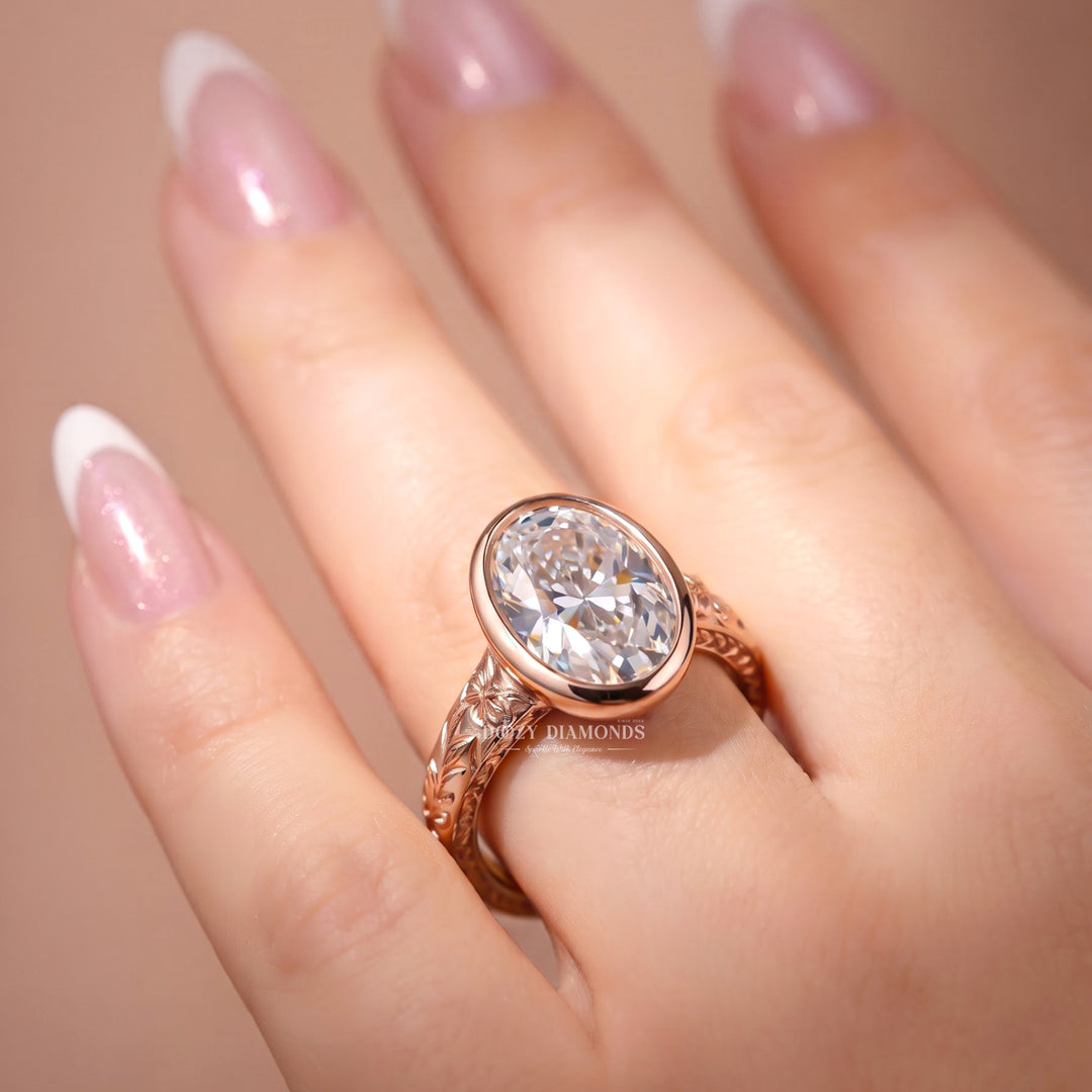 2.50CT Oval Bezel E/VS2 Vintage Style Lab Grown Diamond Engagement Ring
