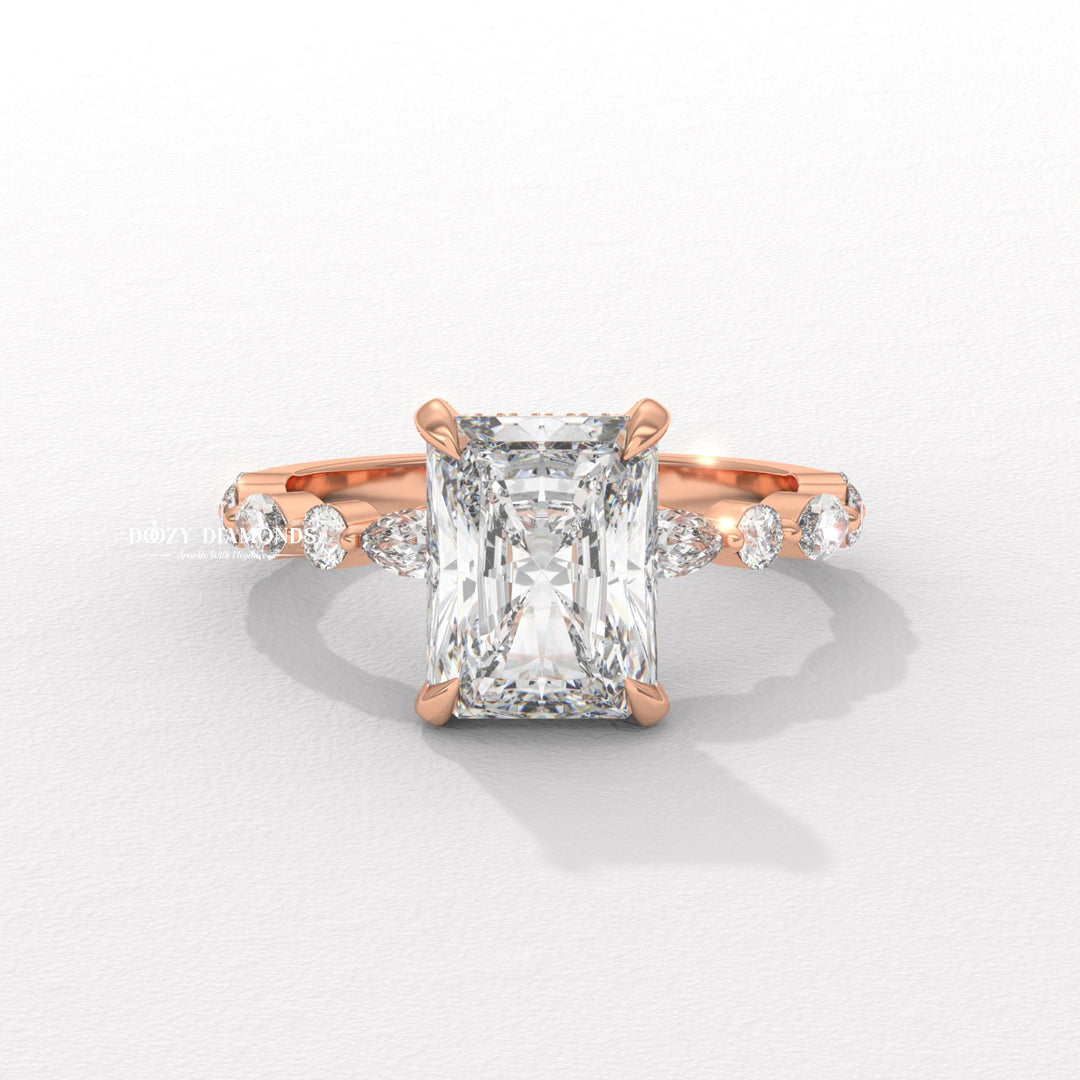 Marquise pave lab grown diamond ring in jewelry gift box