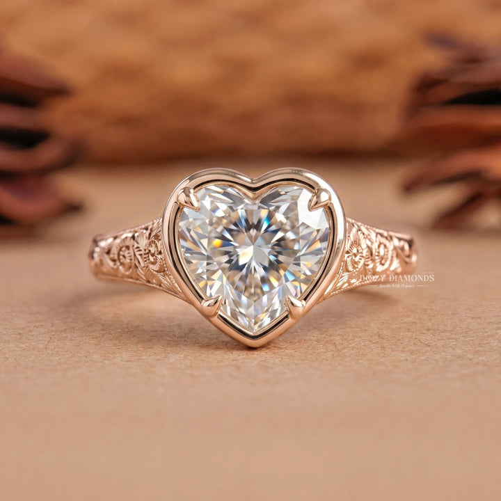 1.50CT Heart Shaped E/VVS2 Lab Grown Engagement Ring – Rose Gold Vintage Filigree Ring