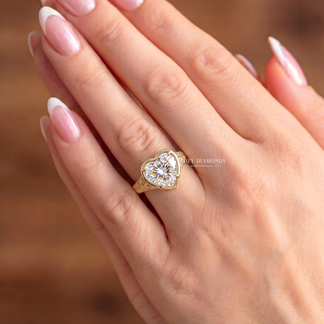 1.50CT Heart Shaped E/VVS2 Lab Grown Engagement Ring – Rose Gold Vintage Filigree Ring