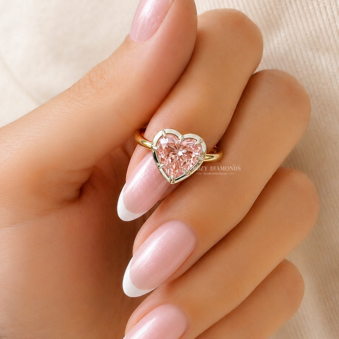 1.50CT Heart Shape Pink Lab Grown Diamond Engagement Ring for Women