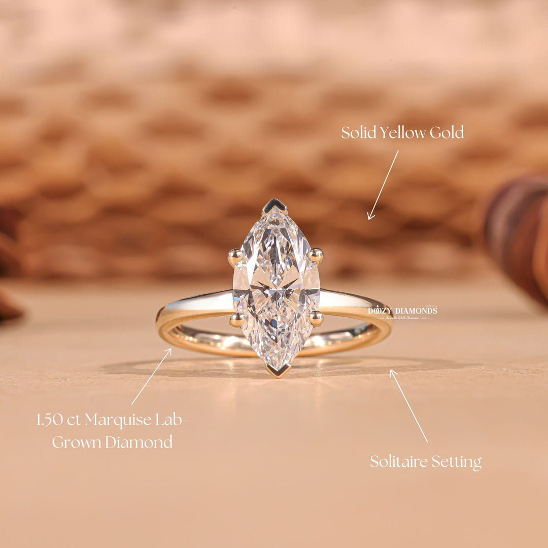 Marquise cut solitaire engagement ring with IGI certified center diamond