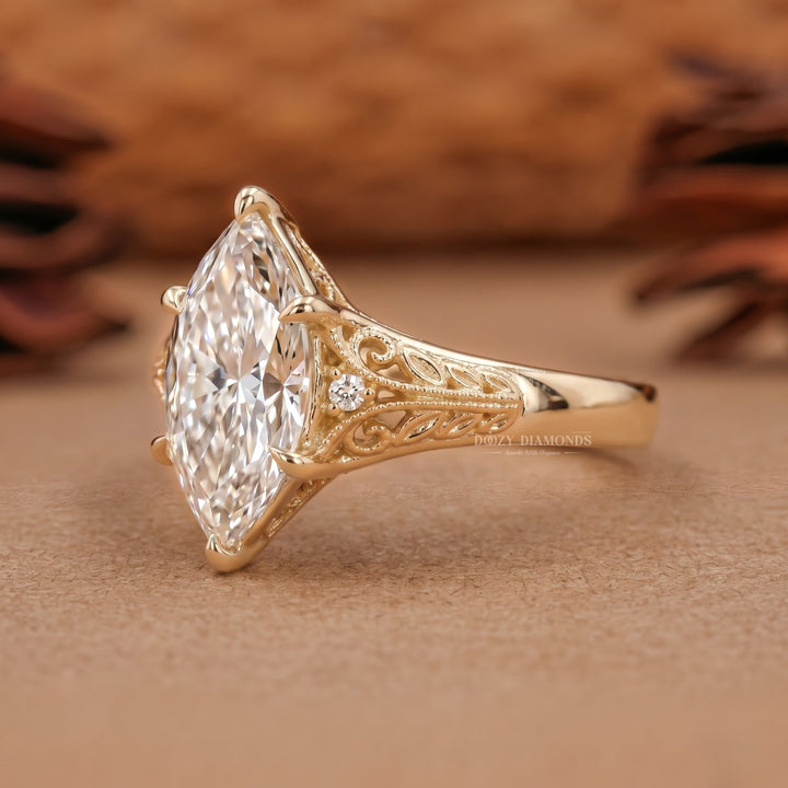 2.50CT Vintage Inspired F/VVS2 Dutch Marquise Lab Grown Diamond Engagement Ring