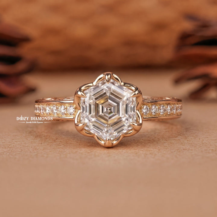 2.0CT Hexagonal E/VVS1 Lab Grown Diamond Floral Halo Engagement Ring - lab grown diamond engagement ring view 6