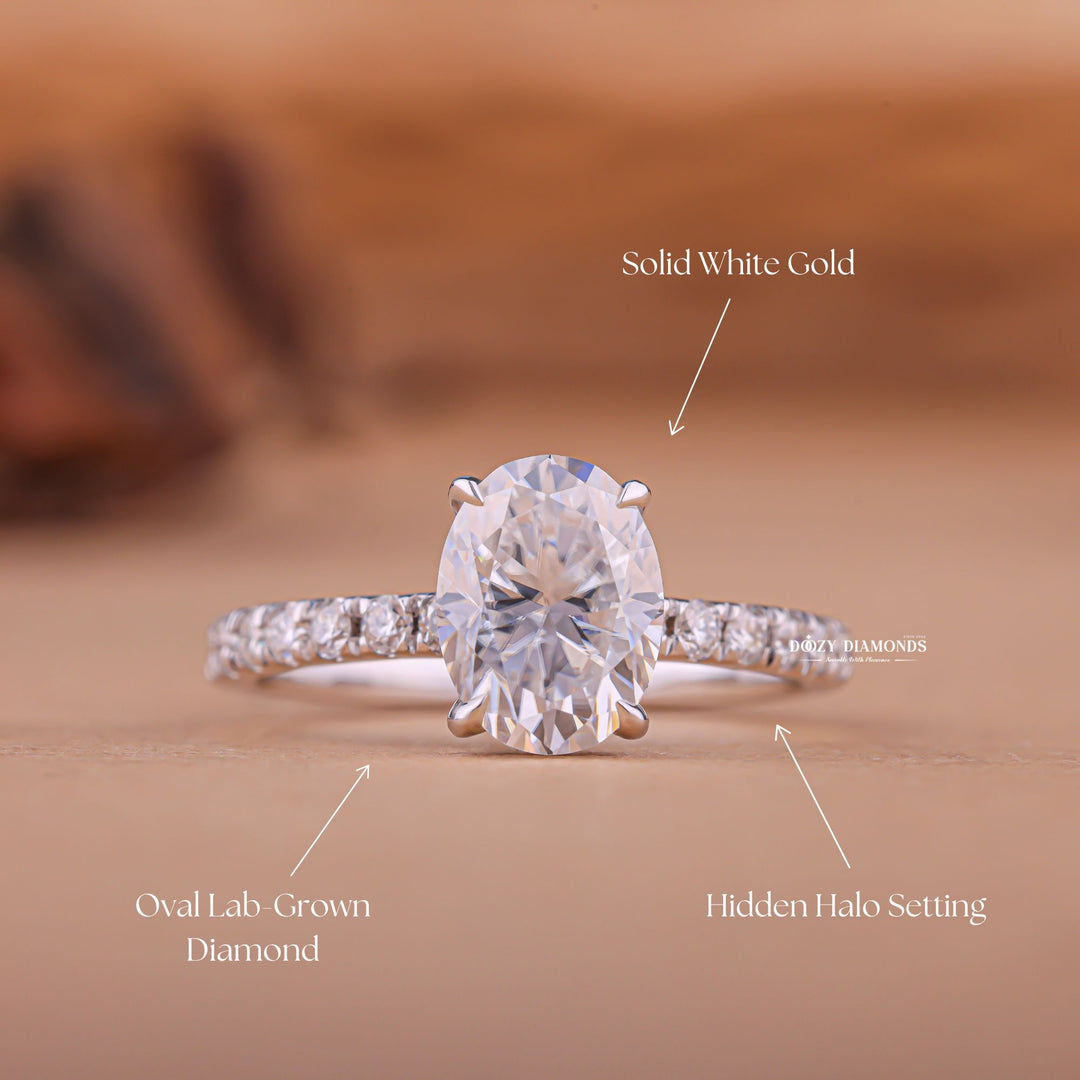 Shop oval cut hidden halo lab grown diamond engagement ring online