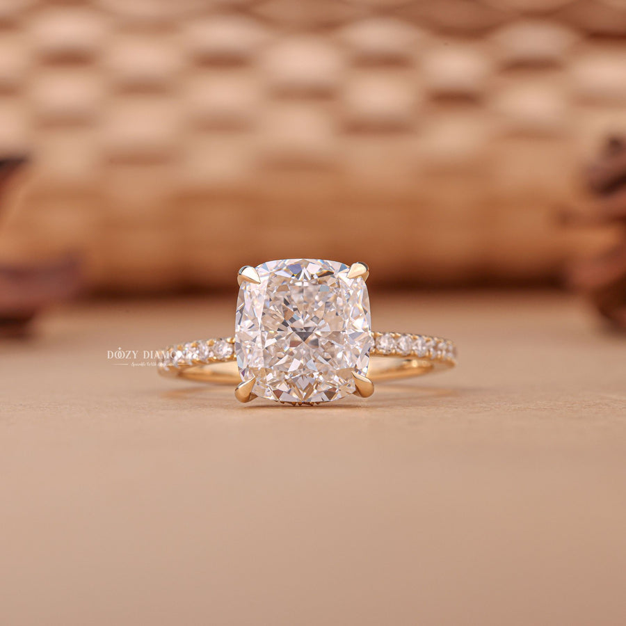 Buy 2.0CT cushion hidden halo lab grown diamond engagement ring online