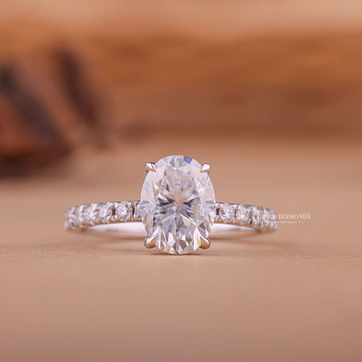 2.0CT oval hidden halo lab grown diamond engagement ring for sale