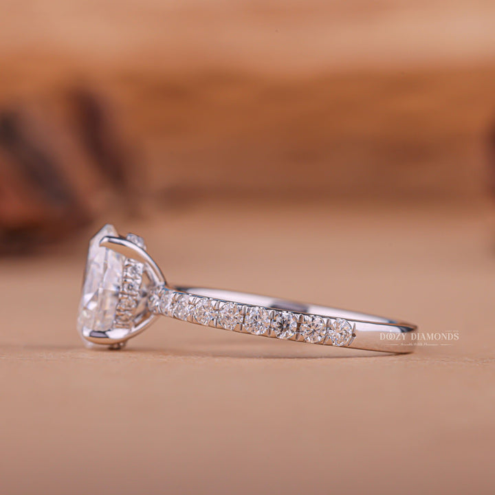Oval hidden halo engagement ring with certified lab grown diamond