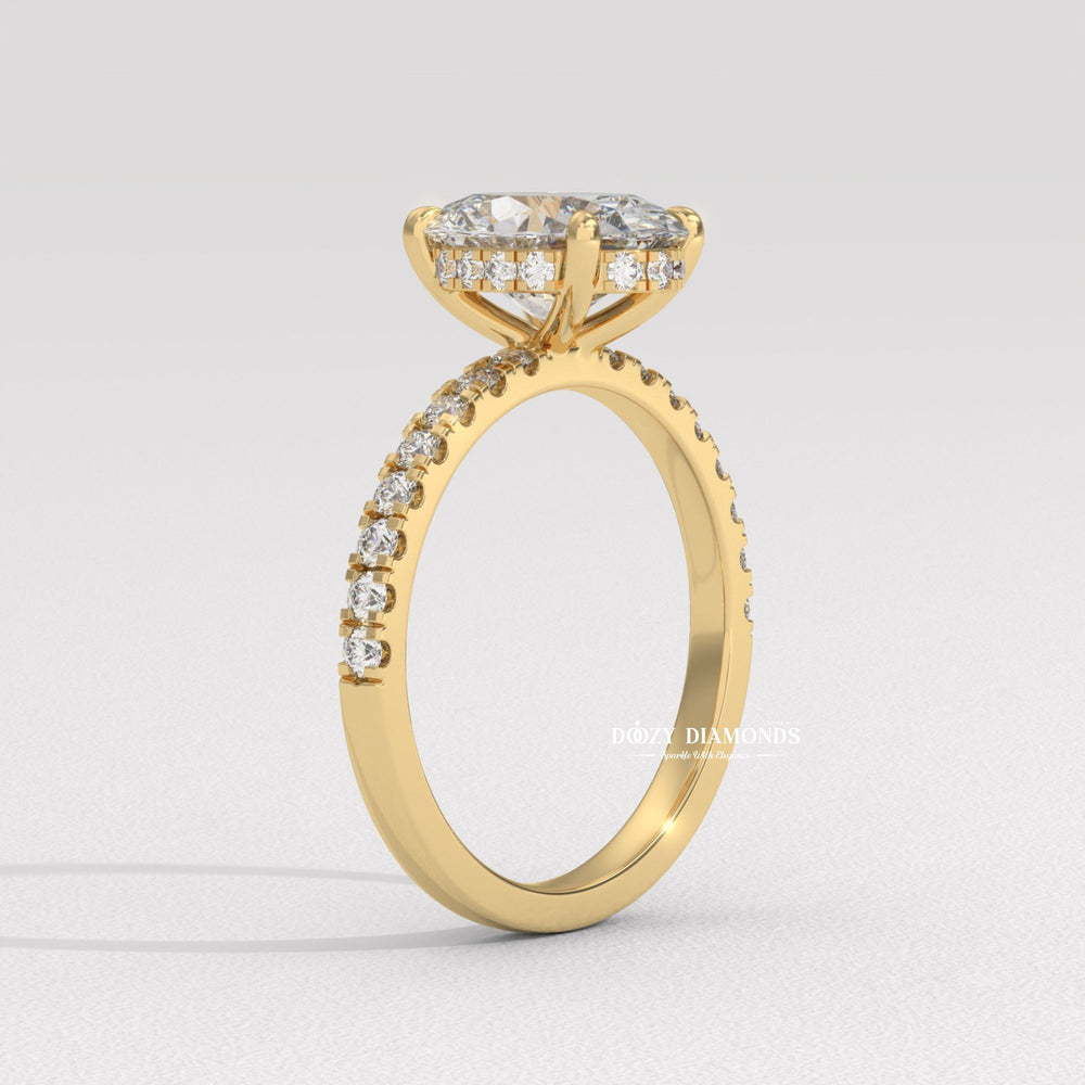 Oval hidden halo engagement ring with brilliant diamond sparkle