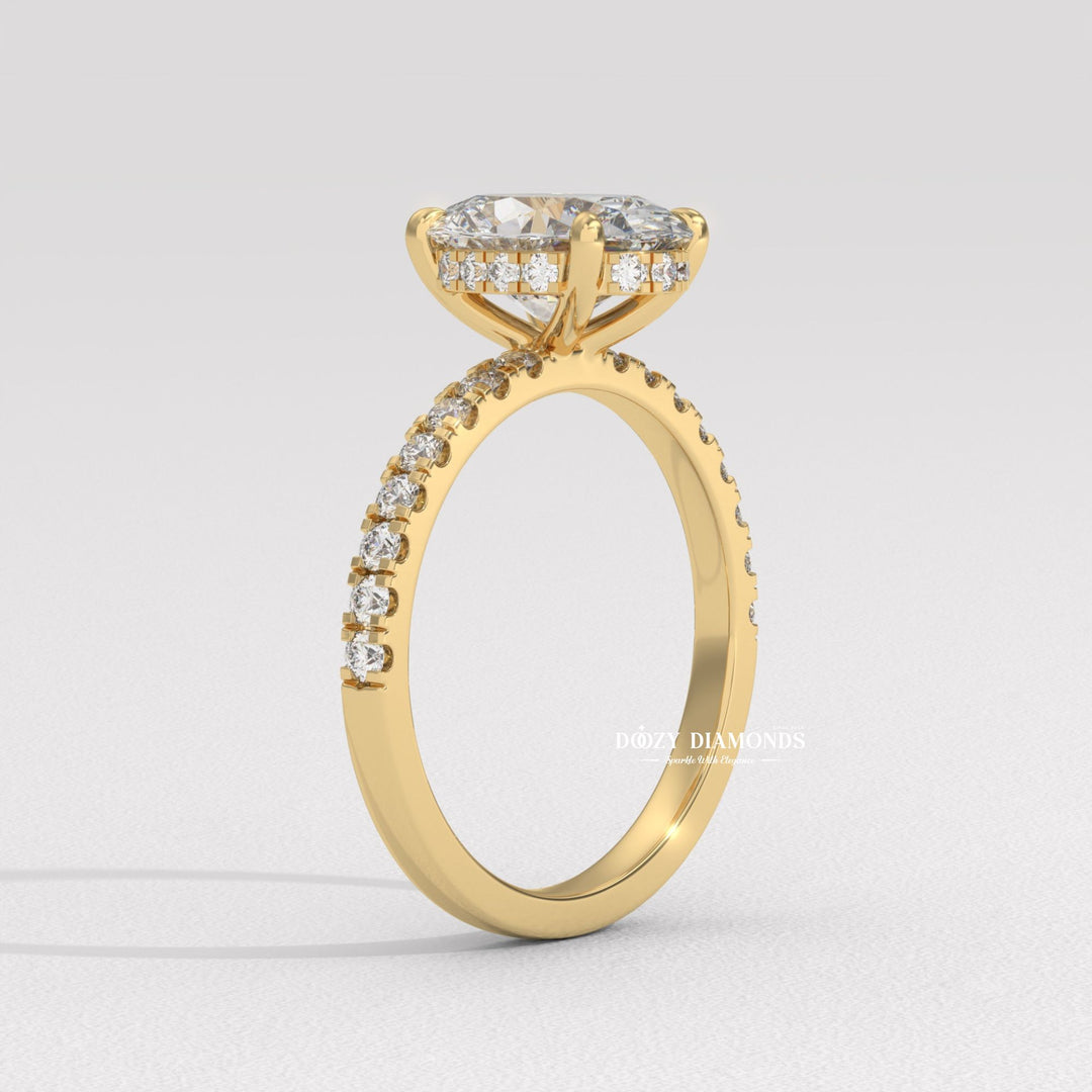 Oval hidden halo engagement ring with brilliant diamond sparkle