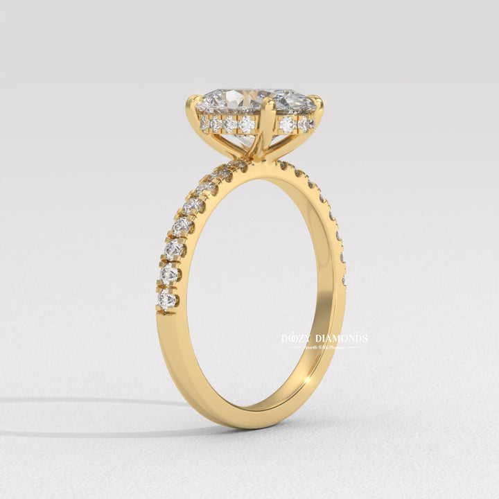 Oval hidden halo engagement ring with brilliant diamond sparkle