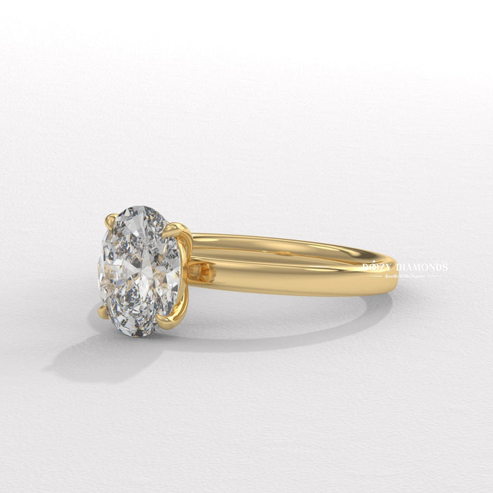 Profile view of oval cut solitaire engagement ring band