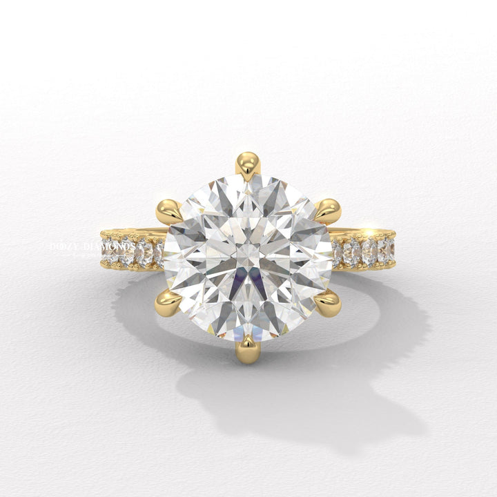 Round cut hidden halo engagement ring available to buy now