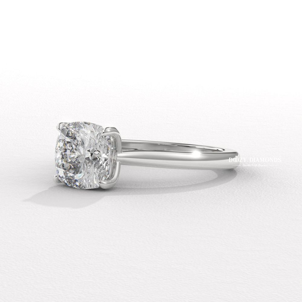 Handcrafted cushion cut solitaire lab grown diamond engagement ring