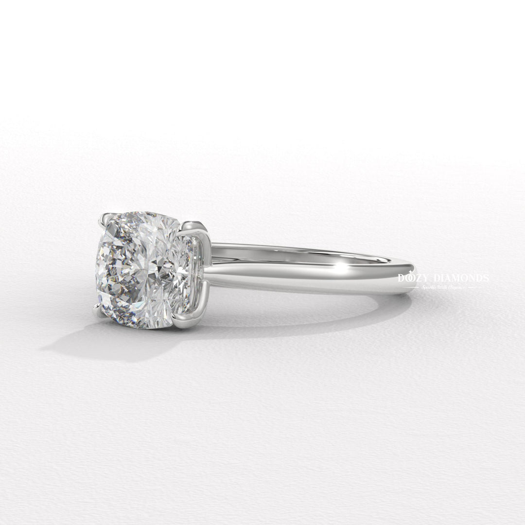Handcrafted cushion cut solitaire lab grown diamond engagement ring