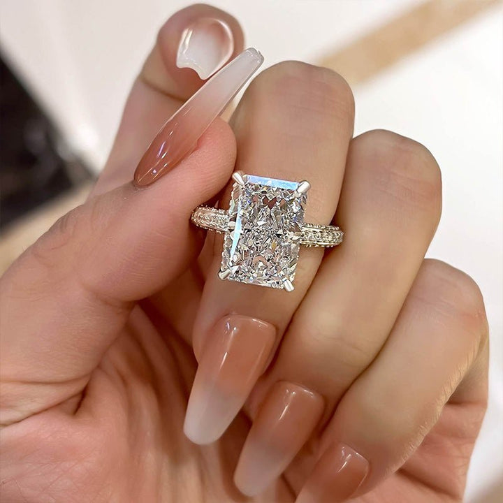 Shop radiant hidden halo lab grown diamond engagement ring