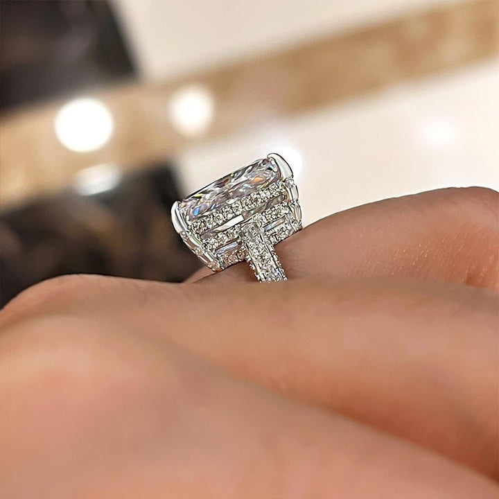 Buy radiant cut hidden halo diamond engagement ring with free shipping