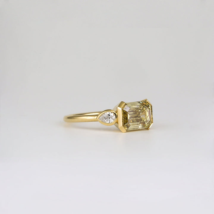 1.50CT - 2.50CT Fancy Yellow Emerald Cut Lab Grown East West Engagement Ring - Doozy Diamonds