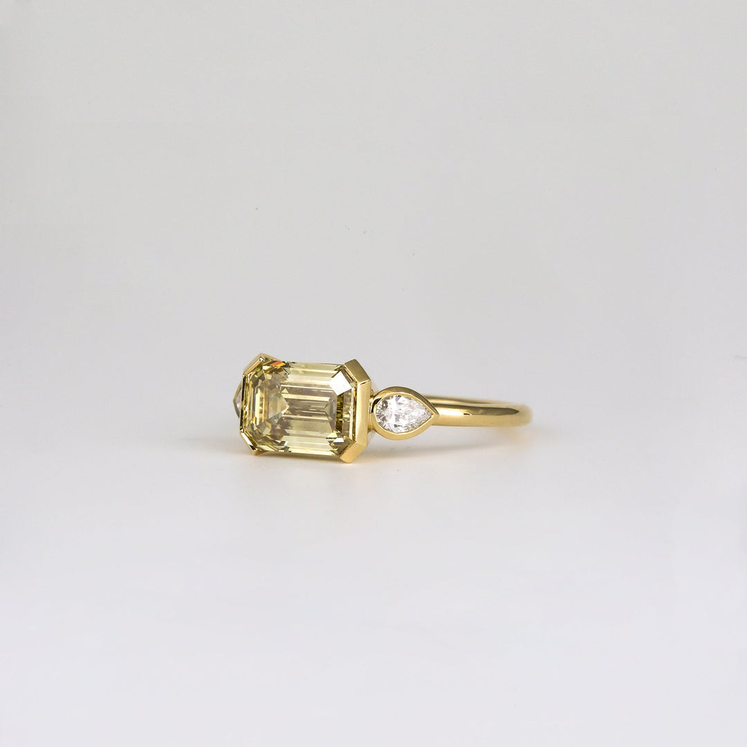 1.50CT - 2.50CT Fancy Yellow Emerald Cut Lab Grown East West Engagement Ring - Doozy Diamonds
