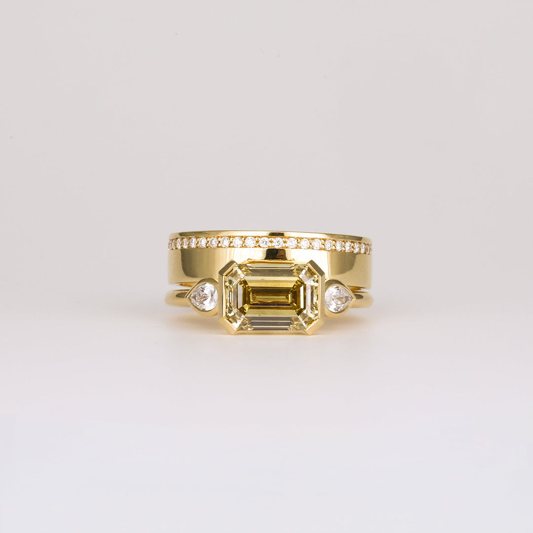 1.50CT - 2.50CT Fancy Yellow Emerald Cut Lab Grown East West Engagement Ring - Doozy Diamonds