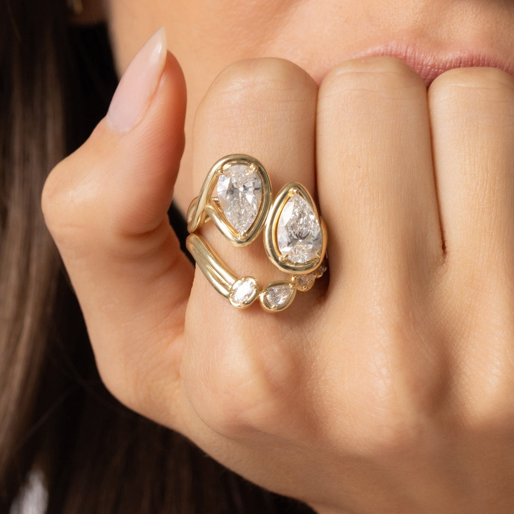 Close-up of 0.70CT pears, oval and cushion lab grown diamonds