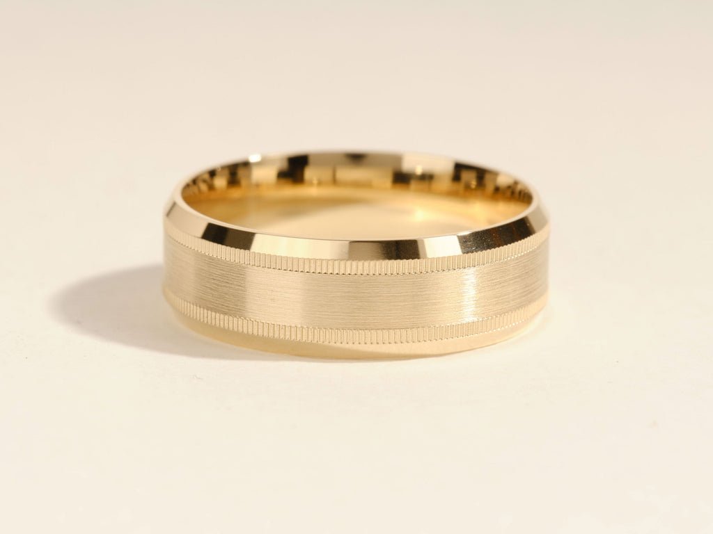 7.0mm Milgrain & Beveled Edge Wedding Band For Him - Doozy Diamonds