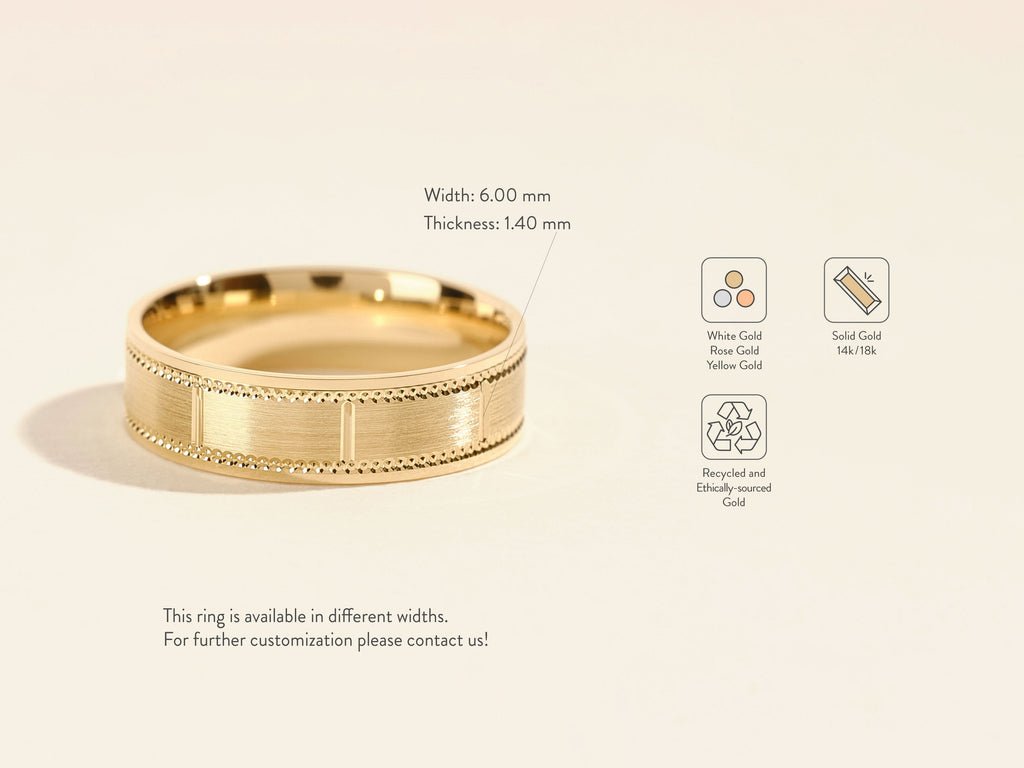 6.0mm Matte Brushed & Milgrain Accented Men's Wedding Band - Doozy Diamonds