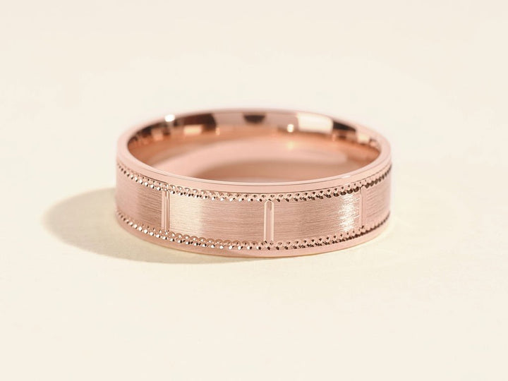6.0mm Matte Brushed & Milgrain Accented Men's Wedding Band - Doozy Diamonds