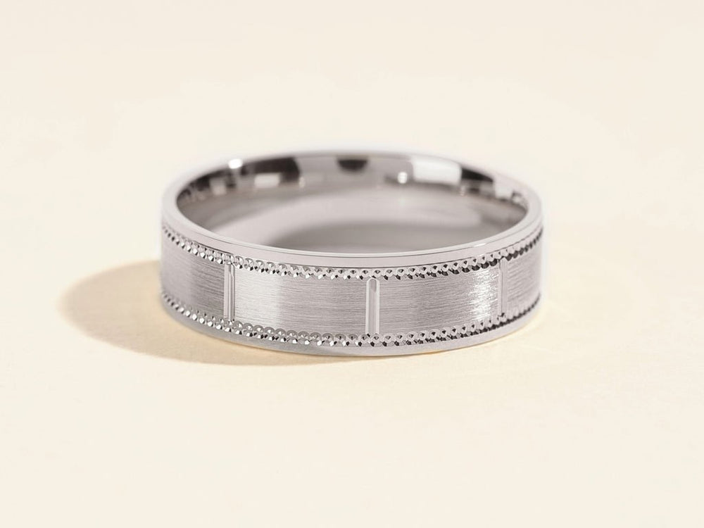 6.0mm Matte Brushed & Milgrain Accented Men's Wedding Band - Doozy Diamonds