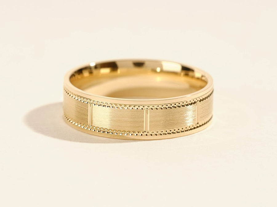 6.0mm Matte Brushed & Milgrain Accented Men's Wedding Band - Doozy Diamonds