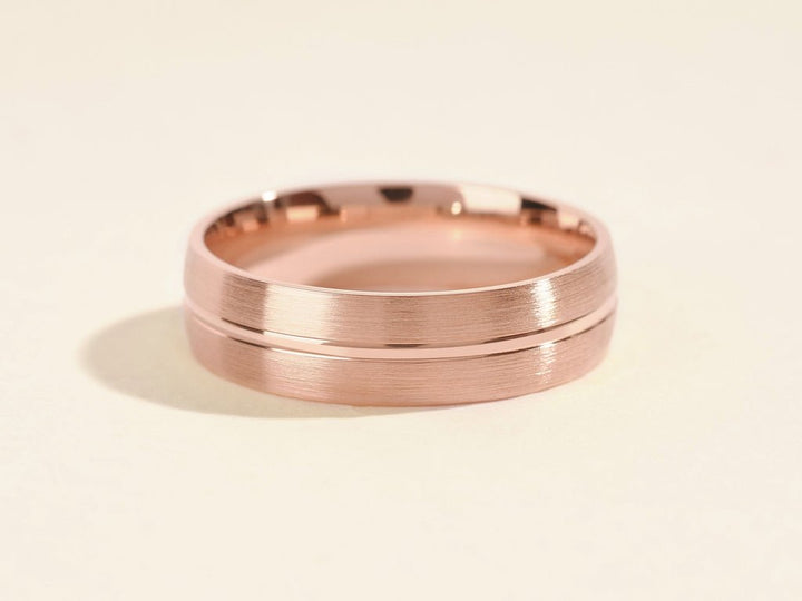 6.0mm Basic Carved Matte Brushed Men's Gold Wedding Band - Doozy Diamonds