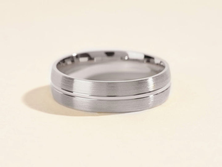 6.0mm Basic Carved Matte Brushed Men's Gold Wedding Band - Doozy Diamonds